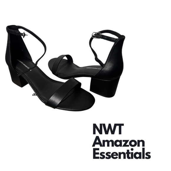 NWT | Amazon Essentials | Nola Heeled Basic  Black Block Heel Sandals | Size 6.5 - Picture 1 of 4